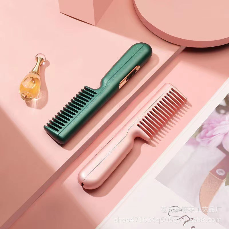 Cross-border Portable Hair Straightening Comb USB Hair Straightener Comb Multi-functional Curly Hair Straight Hair Dual-use Comb Girls Travel.