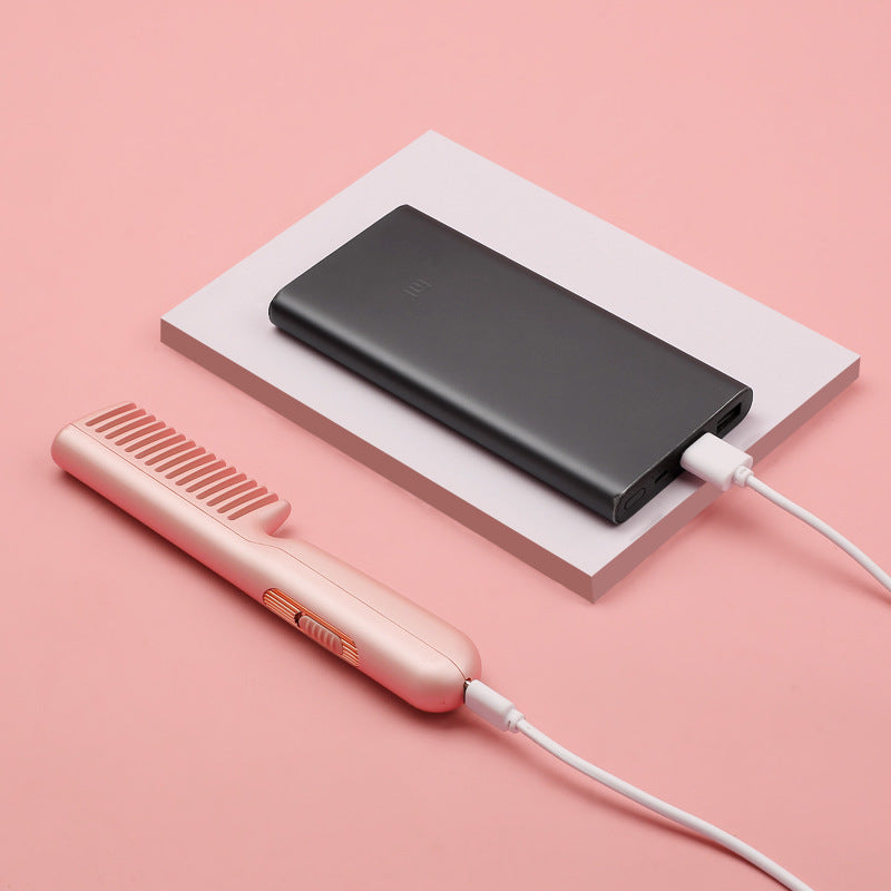 Cross-border Portable Hair Straightening Comb USB Hair Straightener Comb Multi-functional Curly Hair Straight Hair Dual-use Comb Girls Travel.