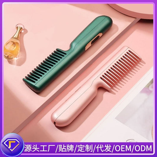 Cross-border Portable Hair Straightening Comb USB Hair Straightener Comb Multi-functional Curly Hair Straight Hair Dual-use Comb Girls Travel.